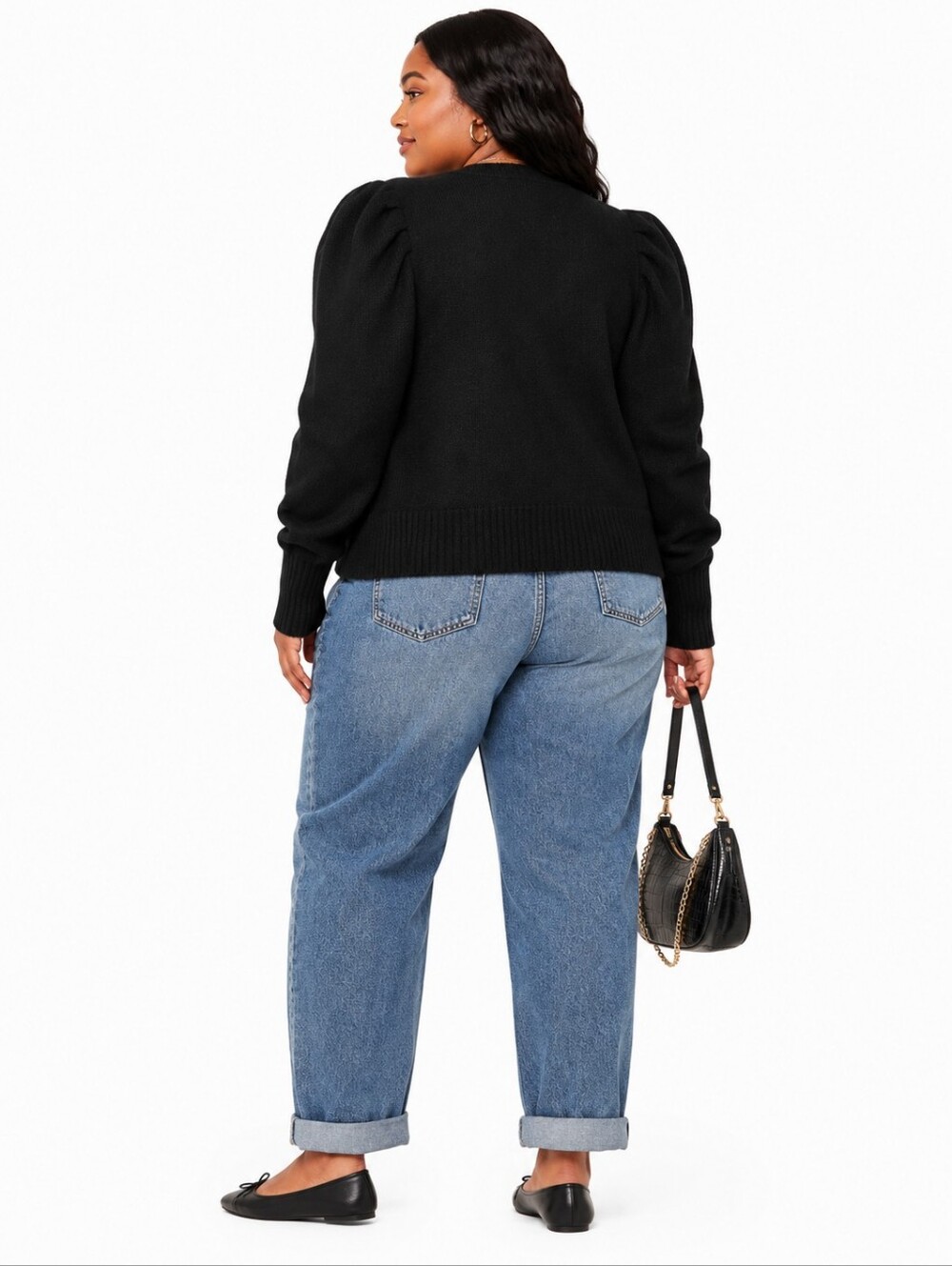 NWT Boohoo Plus Size Black Button-Front Puff-Sleeve Cardigan Size 22 - Picture 2 of 4